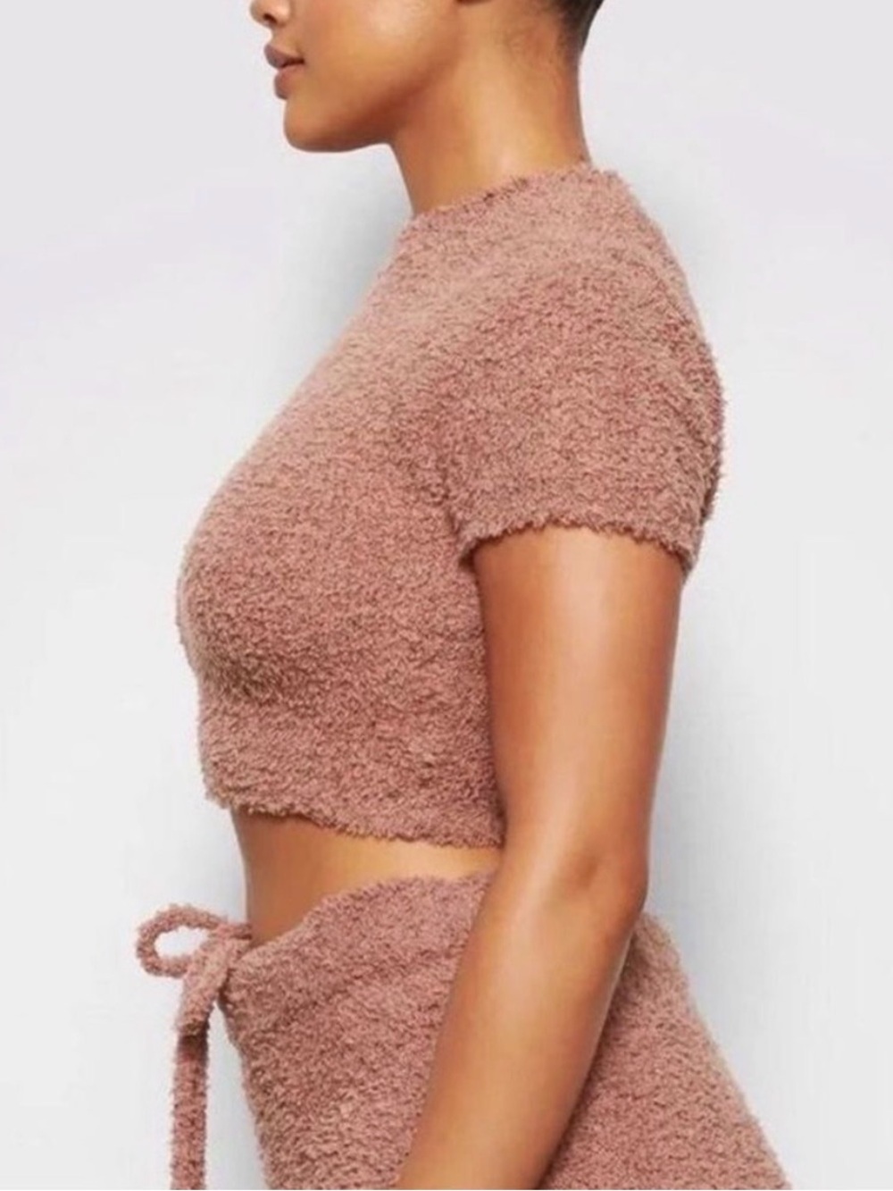 SKIMS EUC Cozy Textured Short Sleeve Crop Top in Rose Clay - Picture 3 of 8
